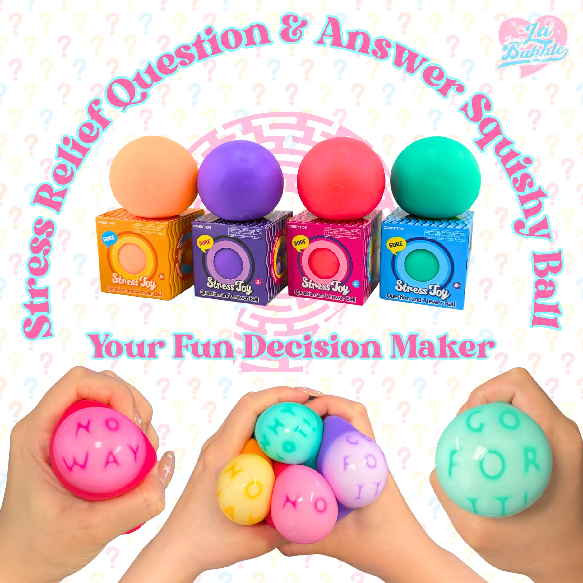 Question & Answer Stress Ball - Magic Answer Squishy Squeeze Toy, Fortune Decision Maker Ball, Soft Sensory Fidget Toy for Stress Relief, Party Game, Family Fun, Office Desk Toy, Gift for Teens & Adults, Random Answer Ball