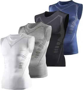 4 Pack Men's Seamless Compression Sleeveless Shirts, Slim Fit Quick Dry Breathable Tank Tops for Workout, Fitness, Gym, Running, Hiking & Outdoor Active Sports Gymclothes compression tank top