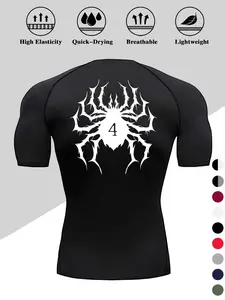 Men's Dragon Print Compression T-Shirt, Quick-Dry Breathable Stretch Fabric, Tight-Fitting Short Sleeve Top for Fitness and Outdoor Activities, Athletic Compression Shirts
