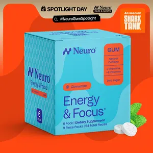 Neuro Energy Caffeine Gum for Energy & Focus - Sugar-Free with L-theanine, Caffeine, Vitamin B12 & Vitamin B6 - Cinnamon Flavor