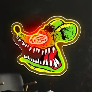 Retro Vivid Cartoon Mouse Neon Sign - UV Printing, USB-Powered, Color-Adaptive, Atmospheric, Cableless/Battery-Powered, Easy-to-Install Indoor Lighting for Dorms, Bars, Halloween Decor, Room Accessories, Atmospheric Light Signs, Battery-Powered Light Sign