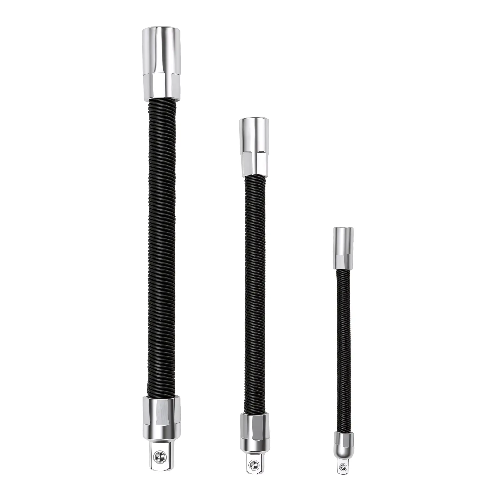 GJANSH Flexible Socket Extension Bar Set 3-Piece 1/2" 3/8" 1/4" Shaft Drive 10" 8" 6"-Spring-Loaded Detent Balls to Prevent Slipping, fathersdaygift