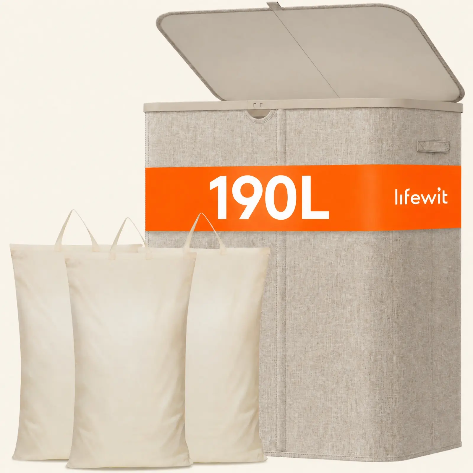 Lifewit Large Laundry Hamper with Lid, 110L/150L/190L Foldable Laundry Basket with Removable Bag and Plastic Handles for Bedroom, Bathroom, Dorm & Laundry Room