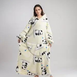 Extra Large Wearable Fleece Blanket Hoodie, Air-conditioned Room Comfortable Hoodie Nightgown with Big Pocket, Super Warm, Cozy, and Soft with Sleeves, Pockets, and Machine Washable, Contemporary Design for Women and Men