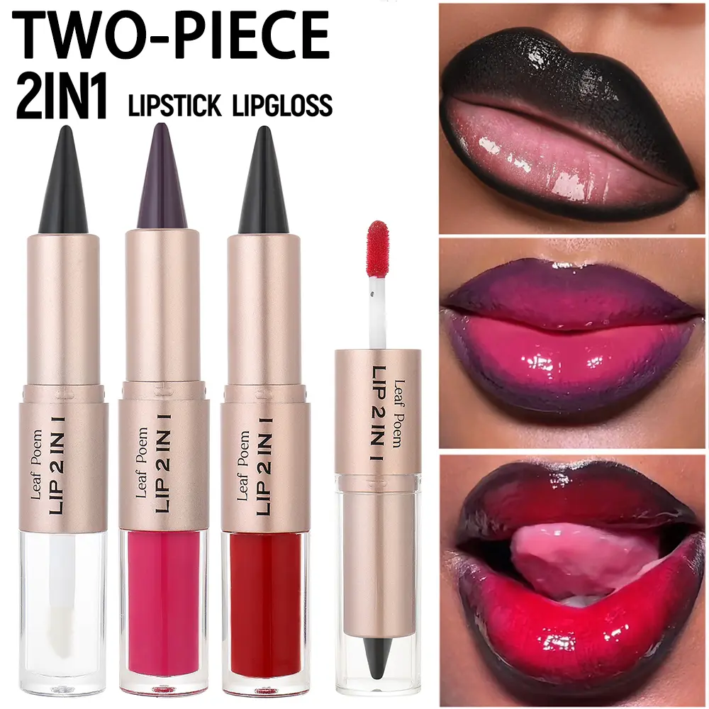 2 Pack Glossy Lip Waterproof Sweat Proof Lipstick Cosmetic Matte Smooth Apply Lip Gloss Dual Ended Beauty Stick Liner Long Lasting Moisturizing Makeup
