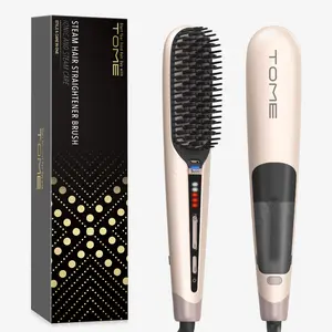 TOME Steam Hair Straightener Brush for Frizz Control, 2 Steam Levels & 3 Heat Settings, Anti-Scald Fast Styling Brush, Dual Voltage 100-240V, Black