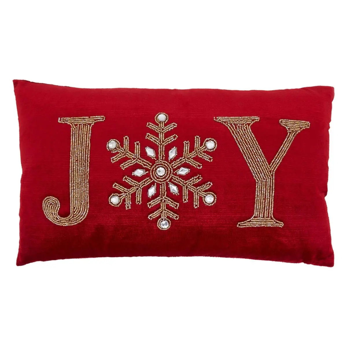 SARO 9053.R1220BD 12 x 20 in. Oblong Red Beaded Joy Throw Pillow with Down Filling