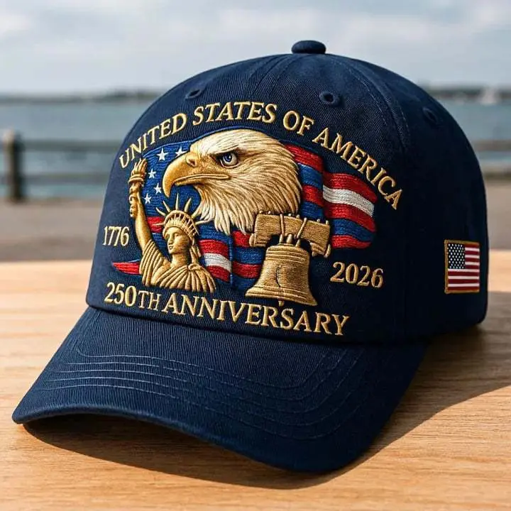 2026 New Arrival Custom Embroidered Baseball Cap - American 250th Anniversary Commemorative Patriotic Graphic Hat with Classic Style for Cross-Border Fashion, Custom Embroidered Hats, Anniversary Graphic Hats