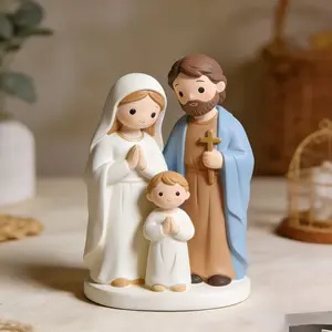 9cm Christmas Easter Decoration, Jesus Holy Family Resin Statue, Catholic Icon, Christian Baptism Home Office Ornament, Religious Gift