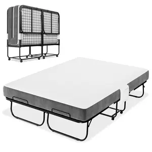 Polar Aurora Full Size 75’’x54’’Folding Bed with Thick Memory Foam Mattress, Portable Rollaway Guest Bed with 360° Wheels, Side Pocket, Easy Storage for Home, Camping, Office
