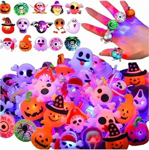 Halloween 50 Pcs Light Up Rings Toys 3D LED Flashing Glow In The Dark Party Supplies Prizes Non Candy Treats Favors Gifts for Kids & Adults Goodie Bag Stuffers