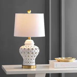 JONATHAN Y Quatrefoil Fretwork Pierced Ginger Jar Ceramic/Metal LED Table Lamp , for bedroom, living room, foyer, hallways, dining room, dorms