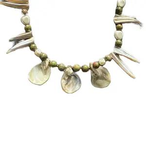 Seashell Unakite Natural Gemstone Choker Necklace Handmade One of a Kind with Unique Beads and Centerpiece