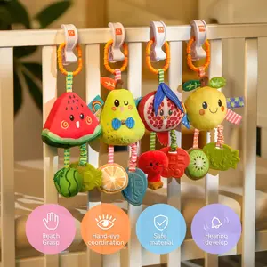 Baby Stroller Crib Toy with Teether - Car Seat Hanging Sensory Toy Set for Newborns Infant 0-12 Months Nursery Play Baby Shower Gift