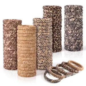 100PCS Seamless Elastic Hair Ties for Women Girls, No Damage Ponytail Holders for Thin Thick Hair, Leopard Animal Print Hair Bands for Women's Hair, Hair Accessories for Girls Christmas Gift