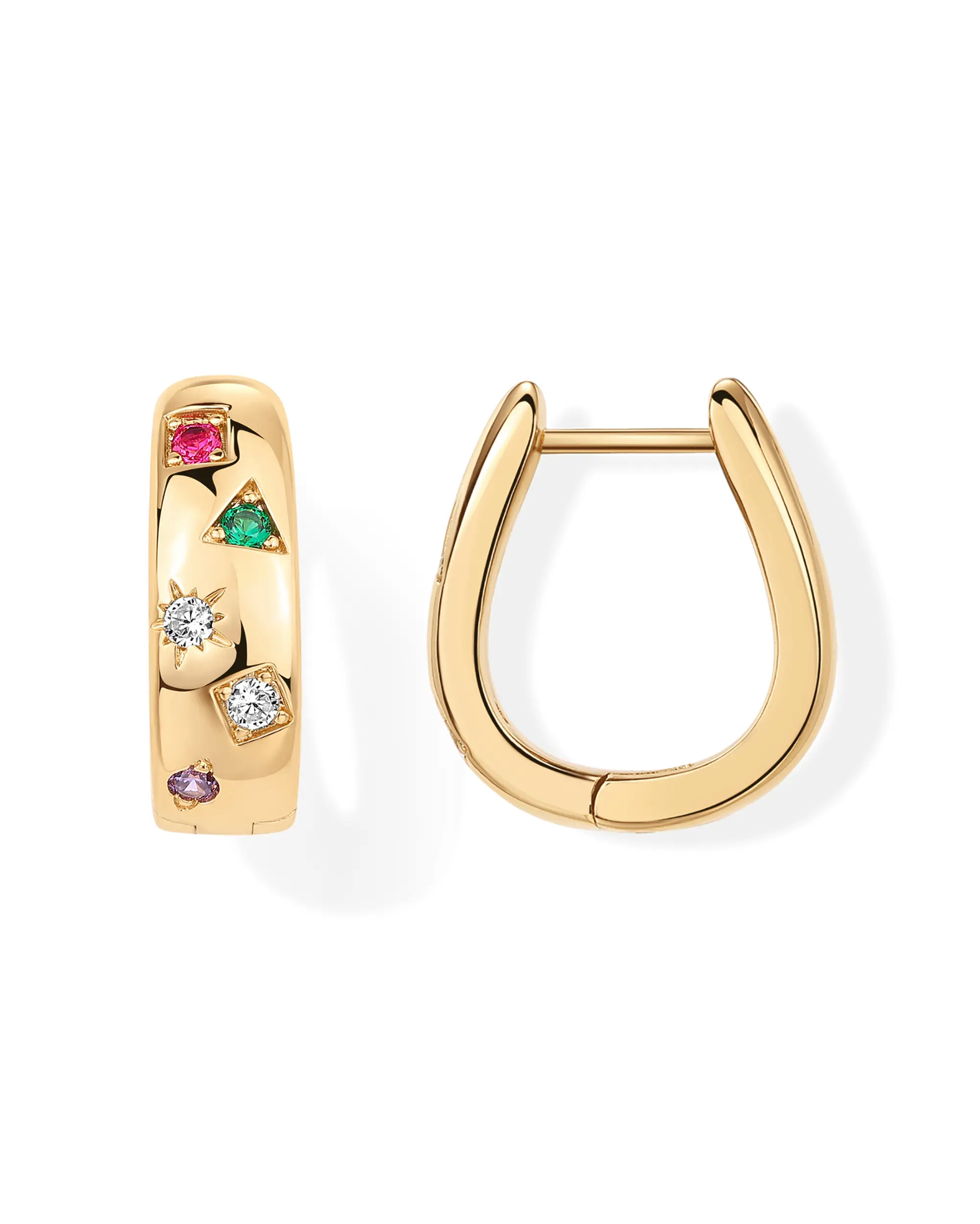 PAVOI 14K Gold Plated 925 Sterling Silver Posts Chunky Huggie Earrings for Women | Multi-Colored Cubic Zirconia Statement Hoop Earrings