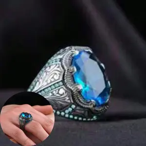 Classic men's silver ring with gemstone – Wedding and engagement ring, elegant punk fashion jewelry gift, for everyday wear or parties