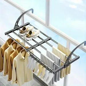 1pcs Adjustable Outdoor Clothes Drying Rack, Space Saving Balcony Garden Hook, Drying Rack, Hanging Hanging Rack, Large Size Drying Rack Retractable, Foldable Drying Rack for Railing, Door & Windows, Balcony, Indoor, Outdoor Adjustable, Plastic Material