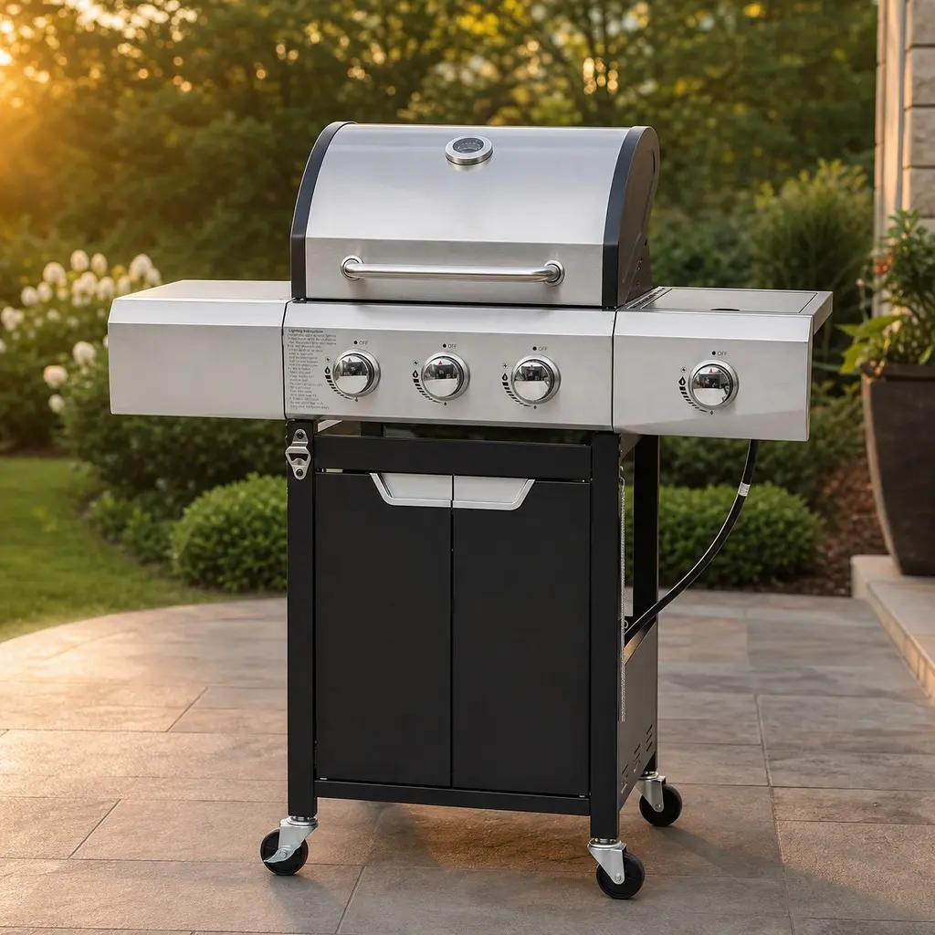 3-Burner Propane Gas Grill Stainless Steel BBQ with Side Burner, 40,500 BTU, 376 Sq In Cooking Area, Electronic Ignition, Outdoor Barbecue for Patio Garden Camping, Silver, Silver Color Options, Stainless Steel Material, Product Dimensions: