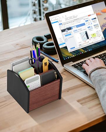 Remote Control Holder Caddy, Wooden Desk Organizer with 4 Compartments, Multifunctional Storage for Remote Controls, TV & Office Supplies, Ideal for Tabletop