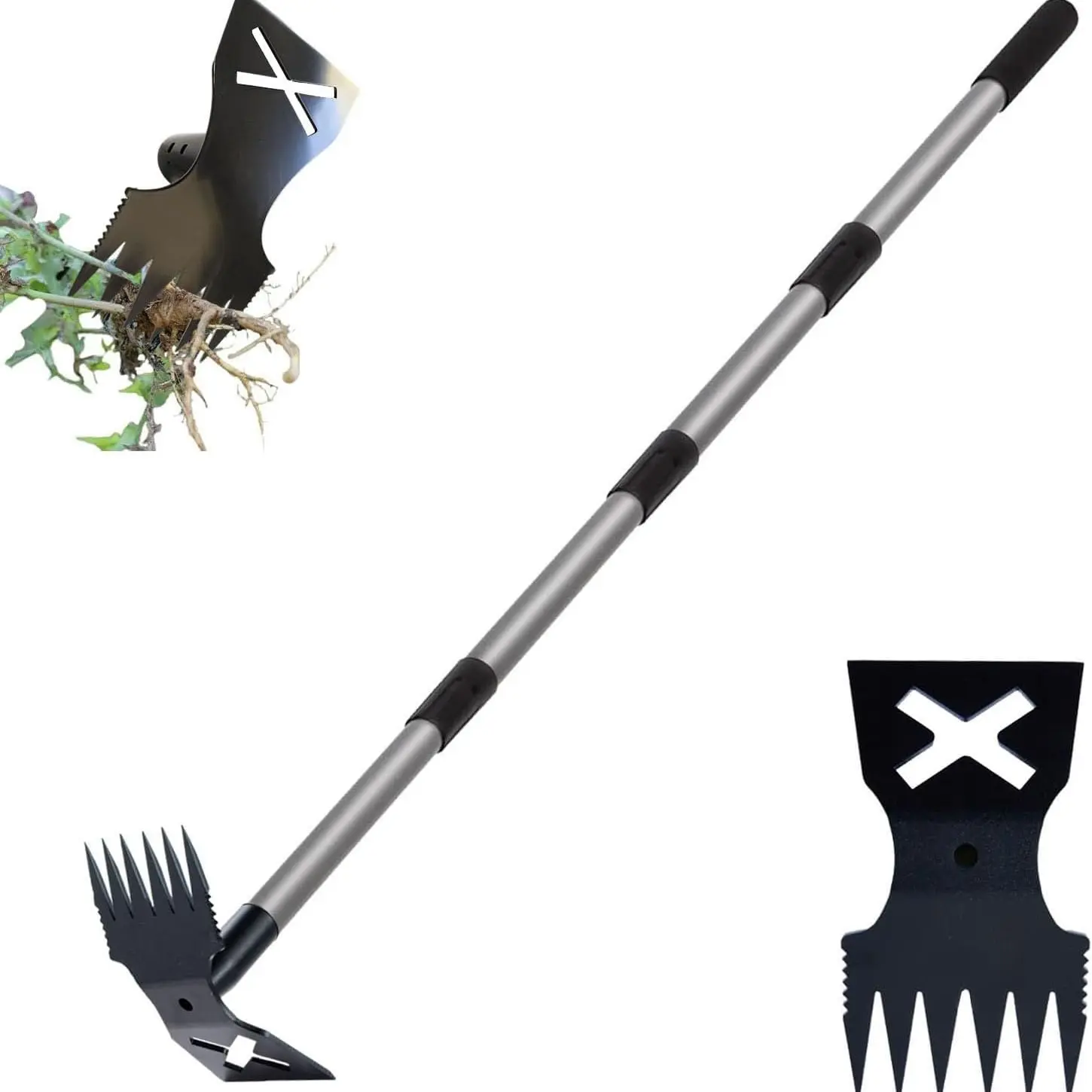 Weed Puller Tool with Long Handle, 60" Manual Weeder Remover, 2 in 1 Hand Weed Rake and Garden Hoe, for Yard, Lawn, Patio, Garden, Garden Tools