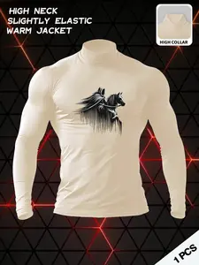 Men's High Neck Long Sleeve Slim Fit Warm Top, Casual Fashion Thermal Shirt for Fall & Winter, Comfortable and Stylish Men's Clothing, Thermal Menswear