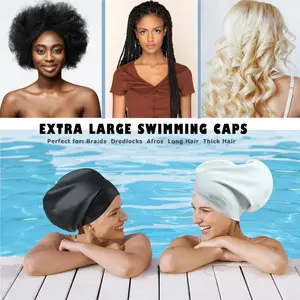 Unisex Extra Large Silicone Waterproof Swim Cap, Swim Bonnet, Protects Ears, Suitable for Long Curly Hair, Ideal for Adult Training, Beach Essentials