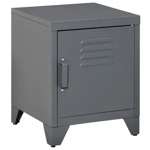 HOMCOM Industrial End Table, Living Room Side Table with Locker-Style Door and Adjustable Shelf, Red