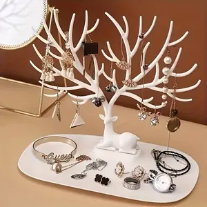 A piece of Jewelry Display Necklace Earring Organizer Holder Home Storage Metal Birds Tree Stand with Tray Antique Bracelet Rings Rack Tower Decoration for Women Girl Decorative