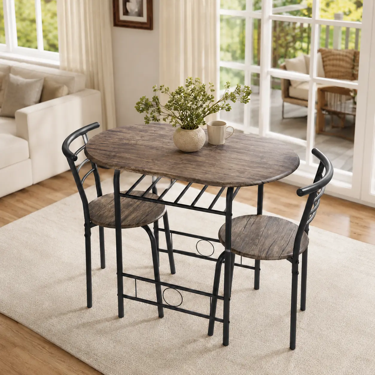 Costoffs 3-Piece Oval Dining Table Set with Chairs - Waterproof MDF, Steel Frame, Ergonomic Design, 14'' Seat Diameter, 19.5″L x 16.5″W x 30″H, Modern Small Indoor Furniture for Apartment Decor