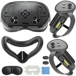 MTomatoVR 7-in-1 Protective Silicone Cover Set Compatible with Meta Quest 3s Accessories, Included Upgrade Battery Opening Controller Grips, Silicone Face Cover and TPU Hard Shell Cover_(TPU-Black)