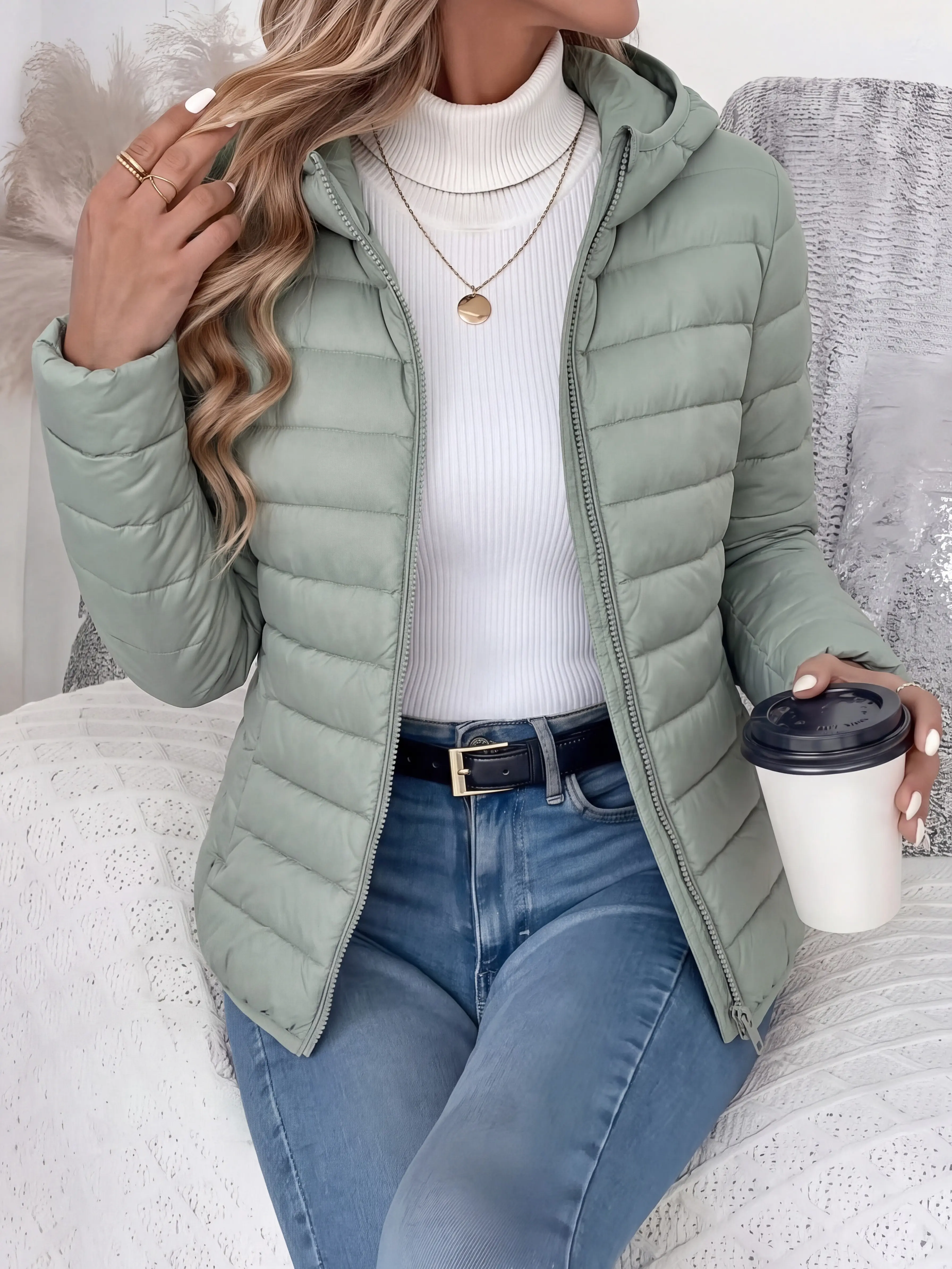 Clean Gent women’s winter down jacket, 90% white duckdown content, casual slim-fit hooded outerwear with pockets, lightweight and warm for autumn/winter commuting, new arrival for fall