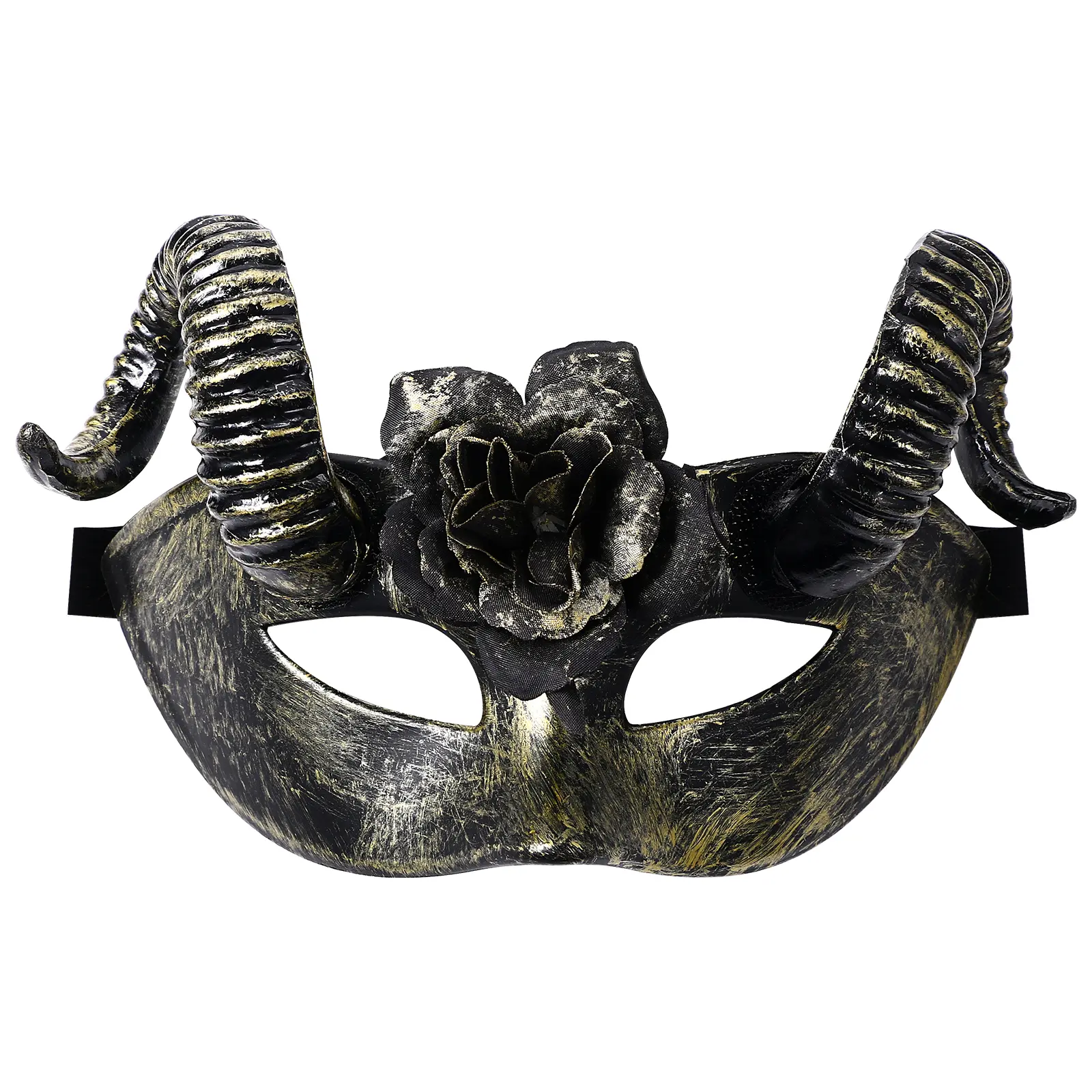 Unisex Steampunk Gothic Traditional Venetian Masquerade Mask with Removable Gold Ram Horns - Sturdy Lightweight Plastic Ornament, Secure Fit, 1 Size for Halloween Party & Cosplay