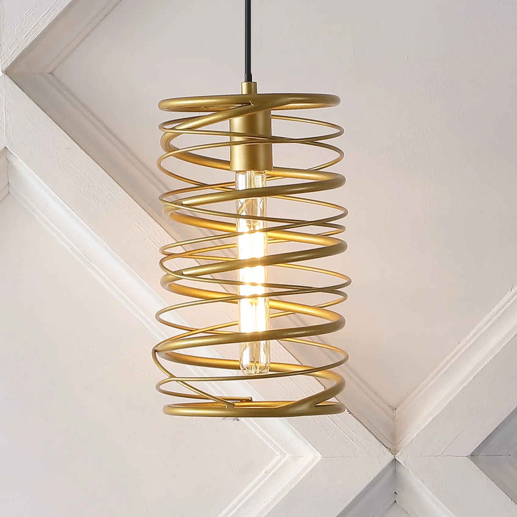 JONATHAN Y Pagoda Contemporary Metal LED Pendant Lantern - Dimmable Ceiling Lights, Home Decor Light for Living Room, Bedroom