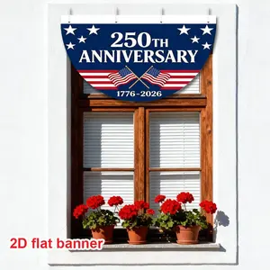 1pc American 250th Anniversary Semicircular Banner, Star & Stripes Pattern Design 1776-2026, Patriotic Party Decoration for Outdoor Yard Lawn Event