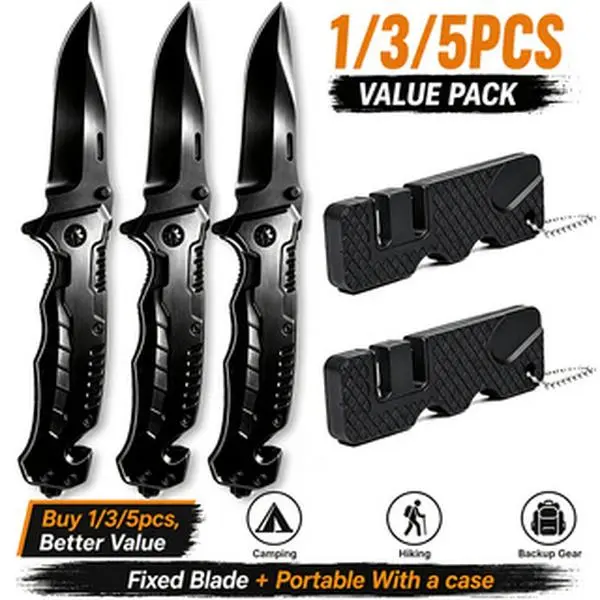 1/3/5pcs Ultimate EDC Pocket Knife Foldable(With Sharpening) Multi Tool Knife with Clip High-Quality Folding Knife-Sturdy Blade Textured Grip Glass Breaking Tool for Versatile Tool Suitable For Outdoor Camping Mountaineering Ideal