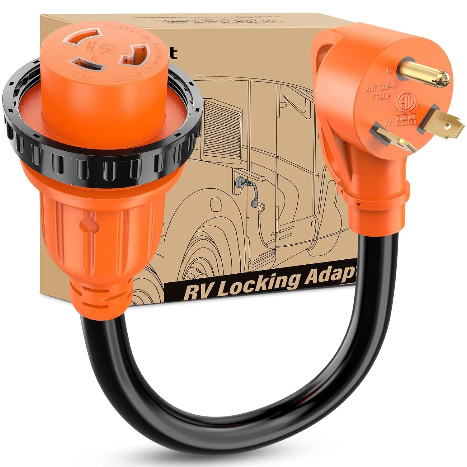 Nilight 30A Locking RV Adapter Cord (30Amp to 30Amp TT-30P to L5-30R with 30A Interface), 3x10AWG Pure Copper Wires, ETL Certified 13.8in 3750W Heavy Duty Flexible Extension, Water Resistant Outdoor Power Converter for RV Campers, High Conductivity, 30Amp