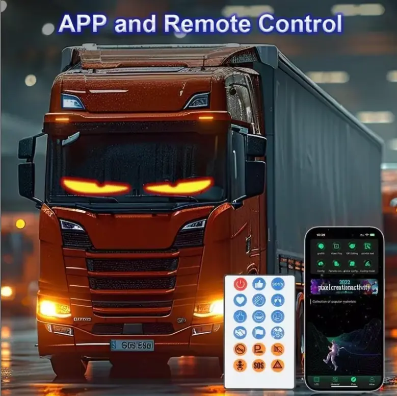 Car LED Sign Windshield Devil's Eyes Light Bluetooth APP Control Dynamic Display DIY Holiday Celebration programmable Driving prompts LED Advertising Flexible Screen
