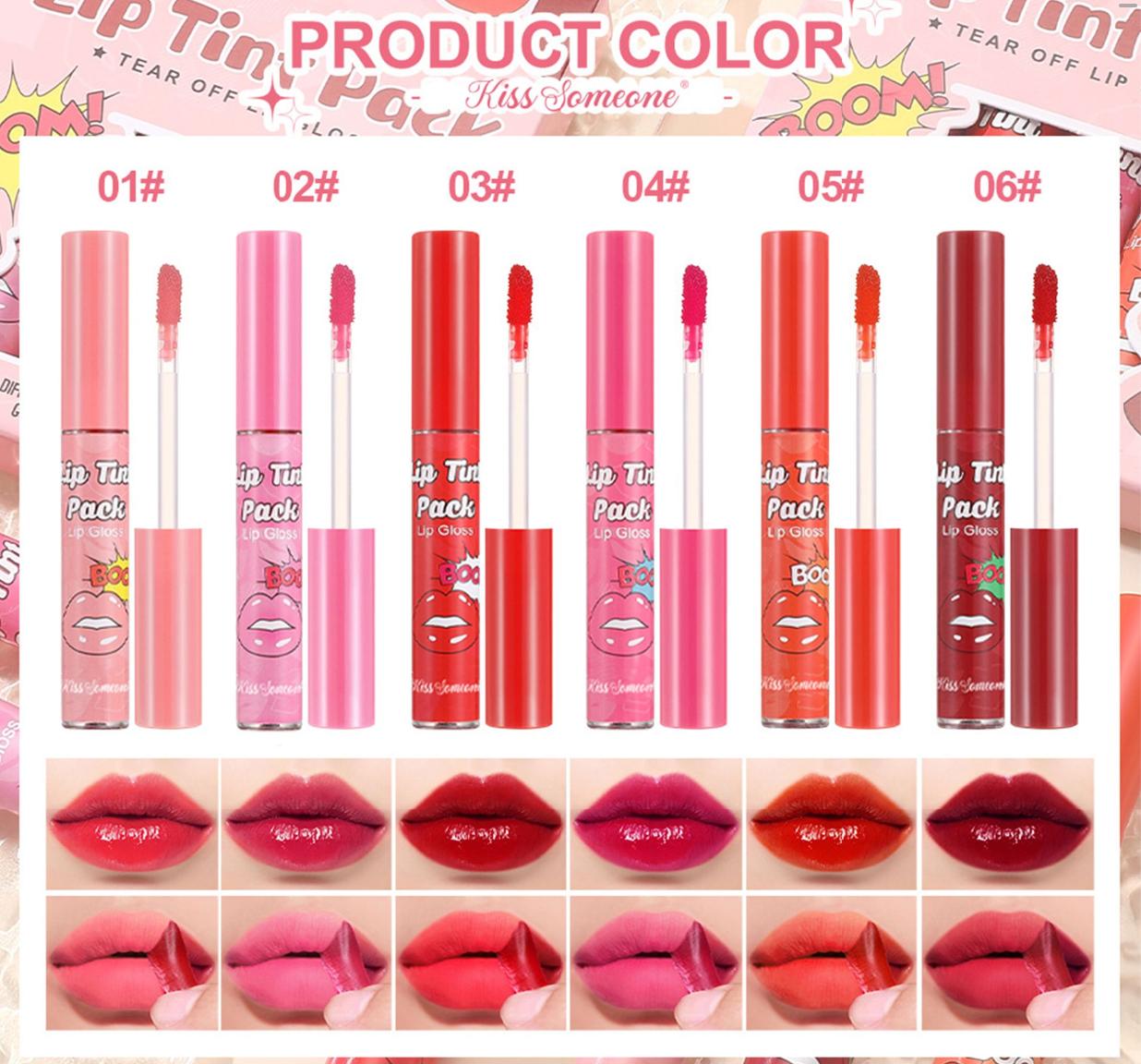 6-piece peel-off lip tint set: long-lasting lip dye, waterproof color that doesn’t transfer, non-transfer lip glaze, gel lip gloss, peel-off lip mask, lip staining liquid, moisturizing tinted lip tint, everyday makeup gift box