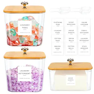 3 Pack Laundry Room Organization Storage Containers 2 Half Gallon Laundry Pod Containers and Dryer Sheet Holder with Lids and Labels for Laundry Detergent Laundry Pods Dry Sheet Organizing