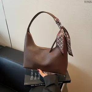 French Retro Litchi Texture Hobo Shoulder Bag, Minimalist Commuter Crossbody Purse, Versatile High-End Handbag for Daily Shopping & Work Essentials