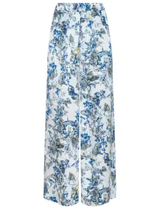 L'AGENCE Lillian Silk Wide Leg Pant in Grey Multi Watercolor Butterfly