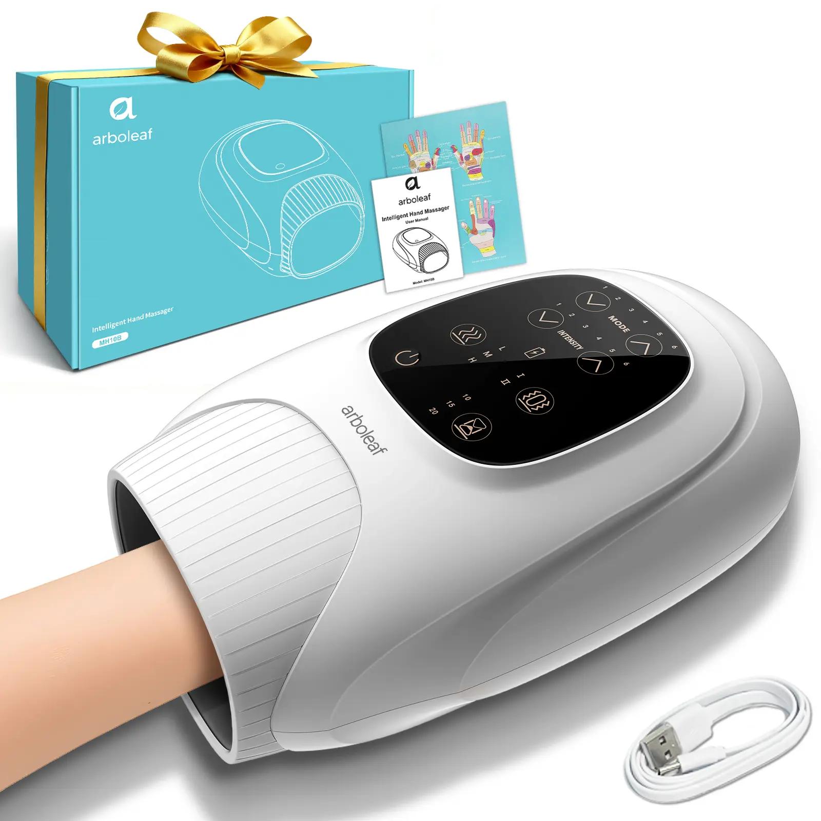 Arboleaf Cordless Hand Massager with Heat & Compression, 6 Modes, 3 Heat Levels, Rechargeable Hand Therapy Massager for Fingers, Palm, Wrist & Forearm