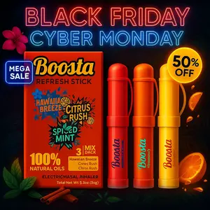 Boosta Electric Nasal Inhaler Stick - Portable & Powerful Essential Oil Vaporizer for Sinus & Congestion Relief, Natural Menthol Peppermint & Camphor, 3-Pack Variety Mix Hawaiian Breeze Citrus Rush Spiced Mint