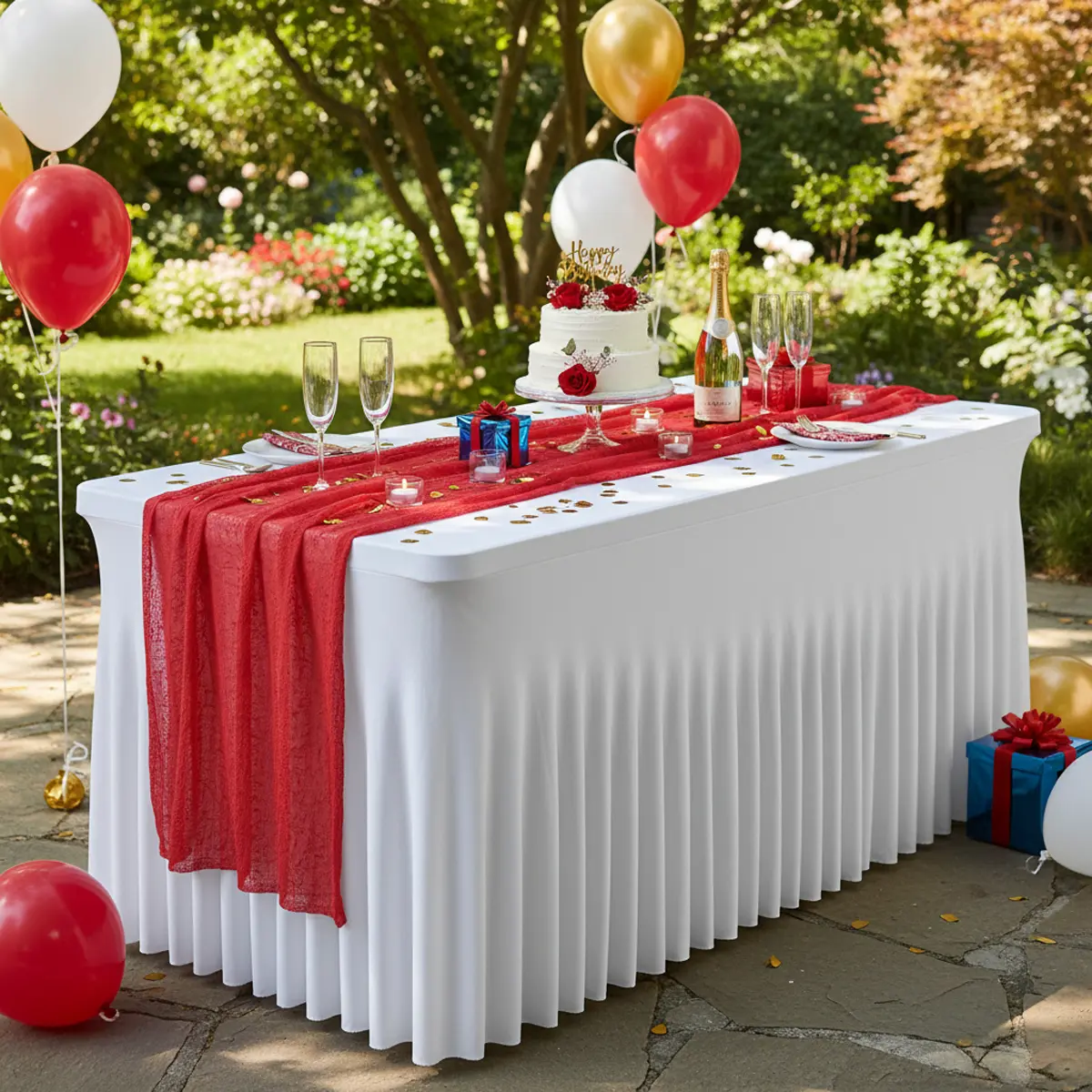 Flexible Rectangular Tablecloth - 1 Pc Washable Pleated Edge Wave Pattern Fabric, Easy to Install, Fits 4/6/8 Ft Rectangular Tables, Classic Modern Home & Festive Party Decoration