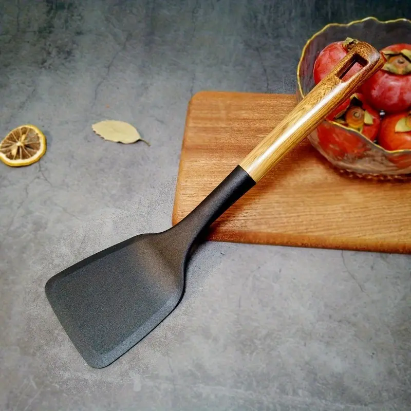 1pc Heat-Resistant Nylon Cooking Spatula with Wooden Handle - Non-Scratch, High-Temperature Resistant Slotted Turner for Pancakes, Eggs, & More | Durable Kitchen Utensil, Breakfast Preparation|Functional Kitchenware|Durable Kitchen Tool, Kitchen Gadget