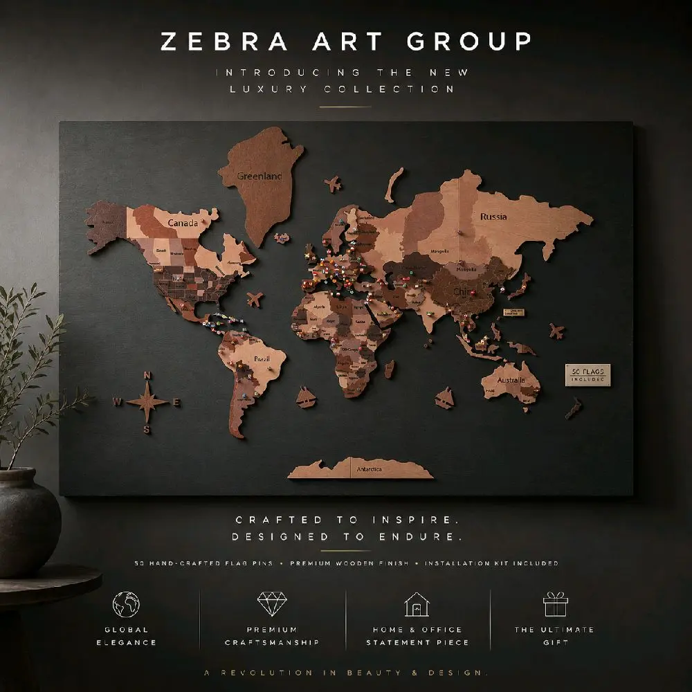 Wooden World Map Wall Art – 3D Luxury Room Accessories  Decoration for Home or Office – Perfect Gift for Travelers  Artistic Ornaments