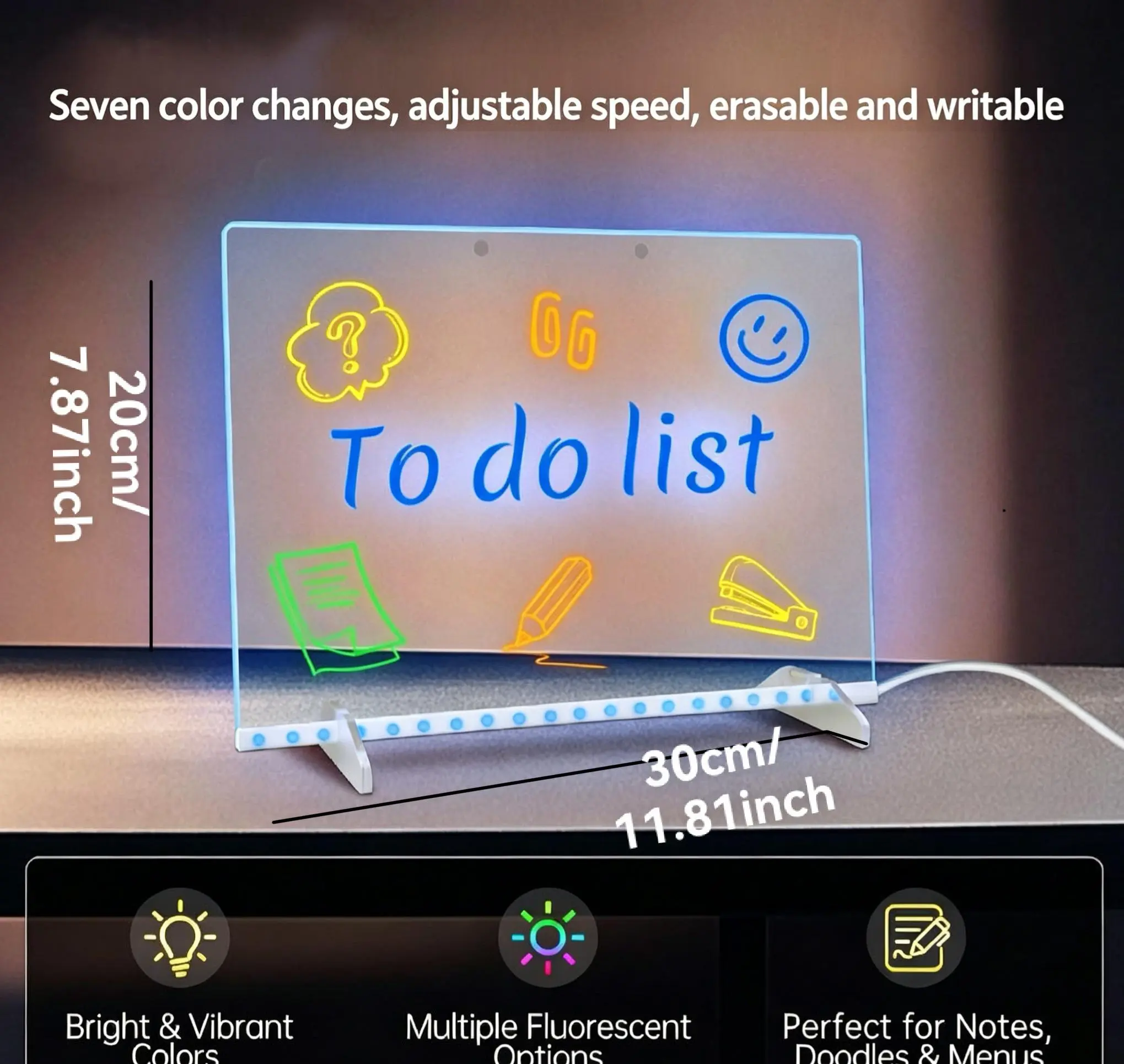 Transparent glowing memo board with colorful lights, multiple modes, drawing board light for handwritten glow, fluorescent board advertising light, night light, kids' doodle board LED