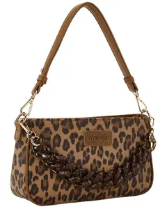 Wrangler Women's Leopard Print Shoulder Bag With Chain Detail - Wg474-8633 Br