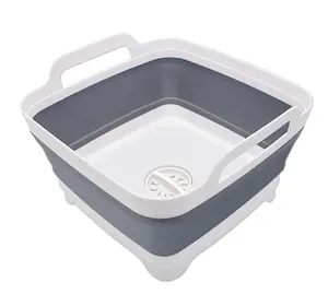 2.4 Gal (9L) Foldable Dish Basin with Drain Plug – Space-Saving, Multi-Use Sink Tub for Camping, Kitchen, or Vegetable Washing